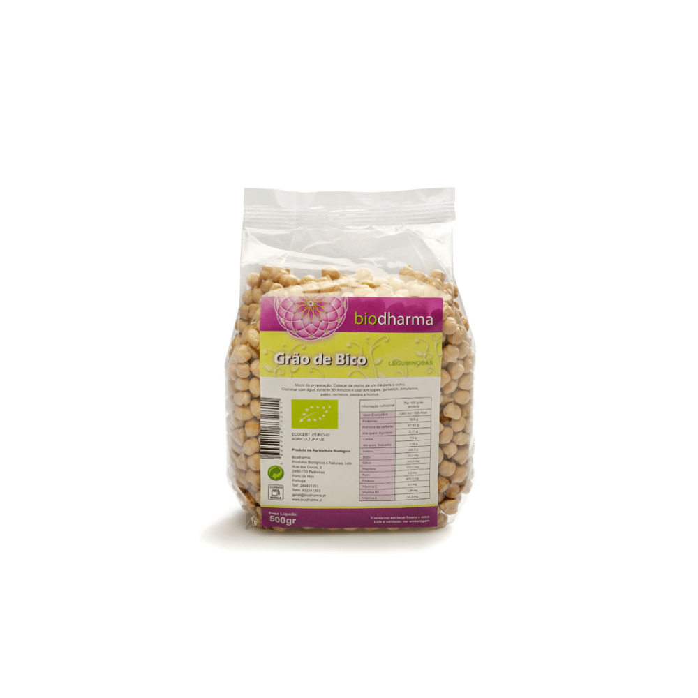 Grão de bico 500g bio Biodharma Grão de Bico, biológico, sem glúten, sem lactose, sem soja, vegan, vegetariano