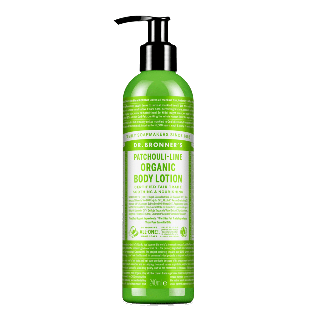 Loção Corporal Patschouli Lime Bio 240ml Dr Bronners Loção Hidratante Patschouli e Lima, com ingredientes biológicos, vegan