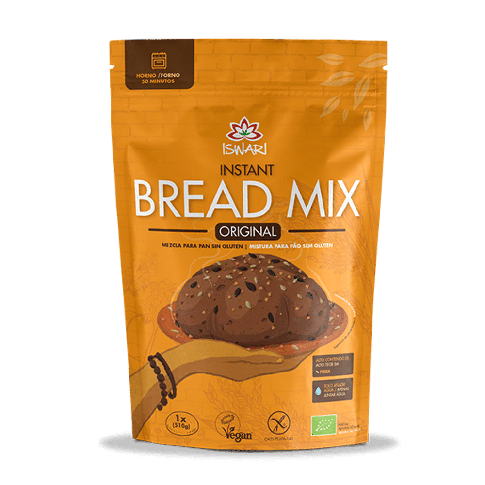 Preparação pão instantâneo original SG bio 300g Iswari Preparado Pão Instantâneo Original, com ingredientes biológicos, sem glúten, vegan