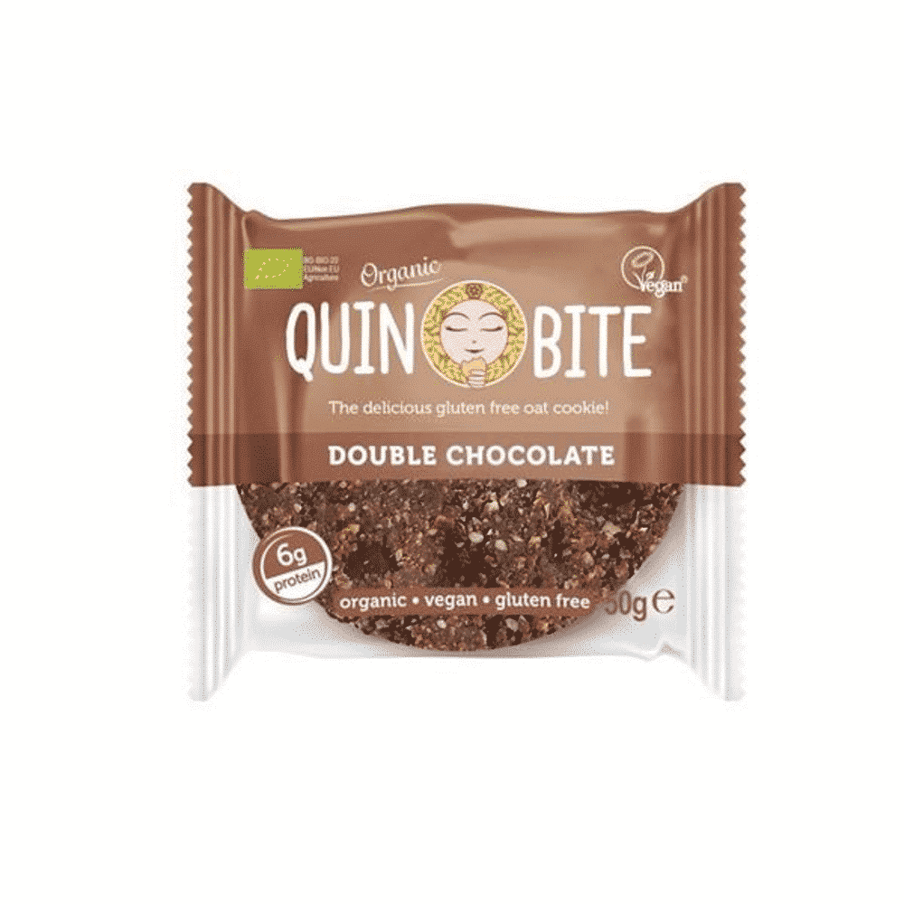 Cokkie Duplo Chocolate SG Quin Bite Bio 50gr Cookie Duplo Chocolate, com ingredientes biológicos, sem glúten, vegan