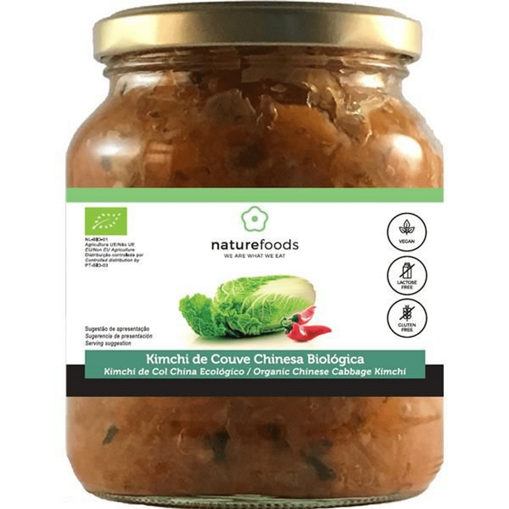 Couve Chinesa Kimchi Bio 350gr Naturfoods Couve Chinesa Kimchi, ingredientes biológicos, sem glúten, sem lactose, vegan