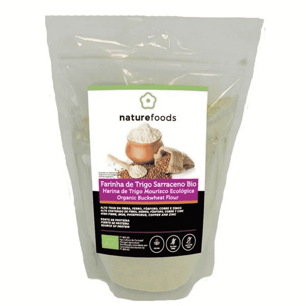 Farinha Trigo Sarraceno Bio 500gr Naturfoods Farinha de Trigo Sarraceno, biológico, sem glúten, sem lactose, vegan