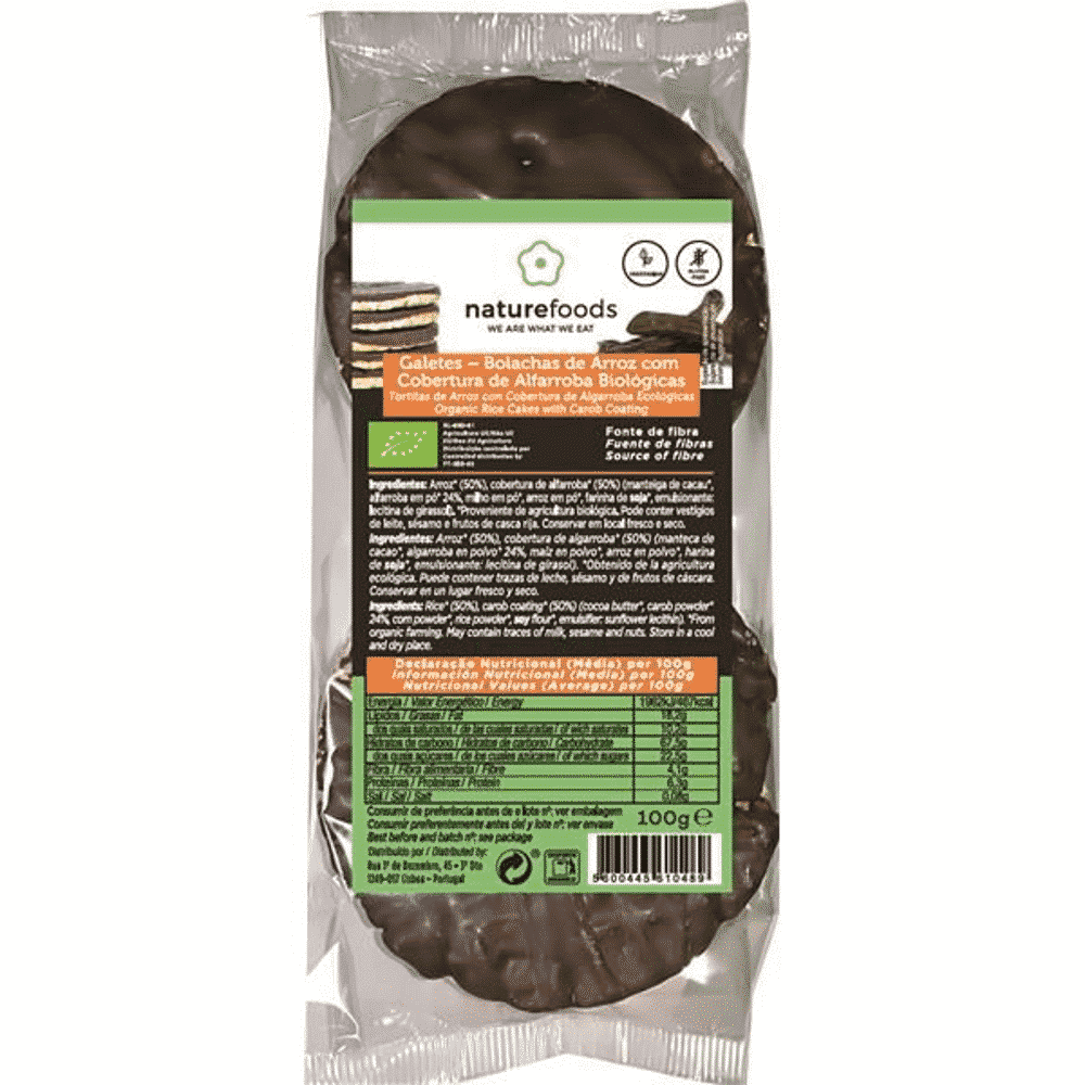 Galetes de Arroz Alfarroba Bio 100gr SG Galetes de Arroz com Alfarroba, biológico, sem glúten, vegan