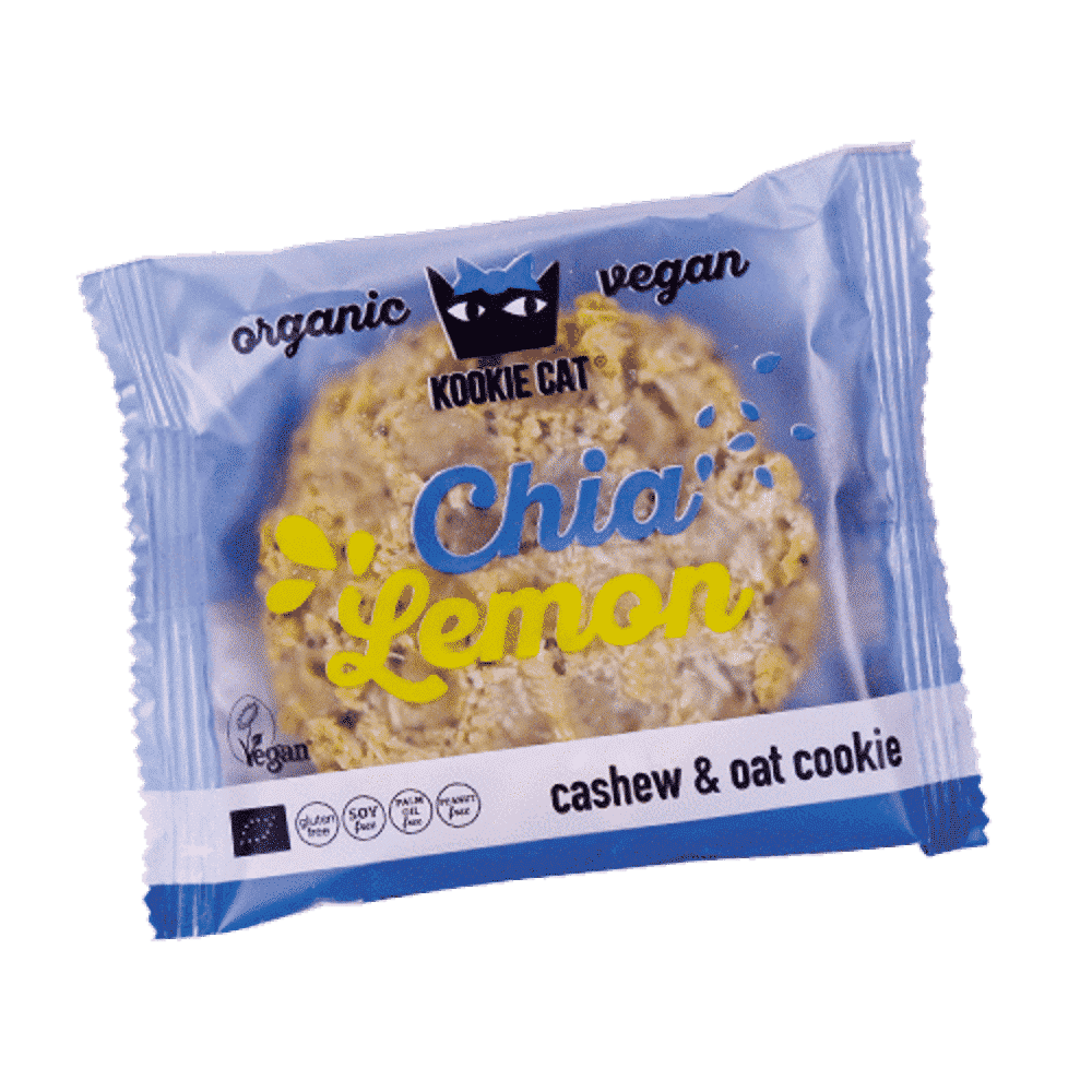 Kookie Cat Chia Limão 50 grs Kookie Chia Lemon, com ingredientes biológicos, sem glúten, vegan