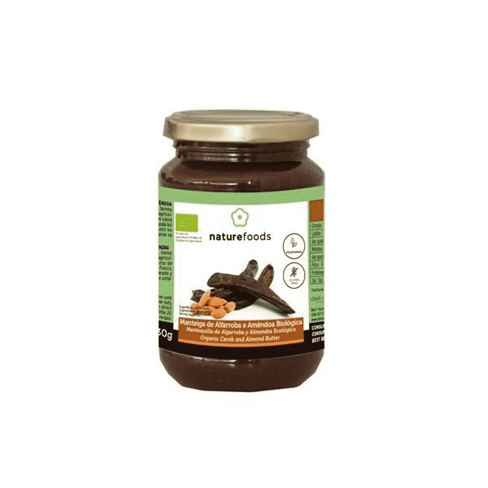 Manteina de Alfarroba Amendoa Bio 330gr Manteiga de Alfarroba e Amêndoa, biológico, sem glúten, vegetariano