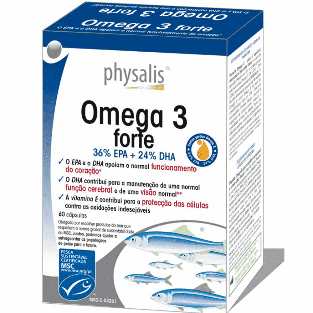 Ómega 3 forte 36%EPA + 24%DHA 60 caps Physalis Ómega 3 Forte, suplemento alimentar