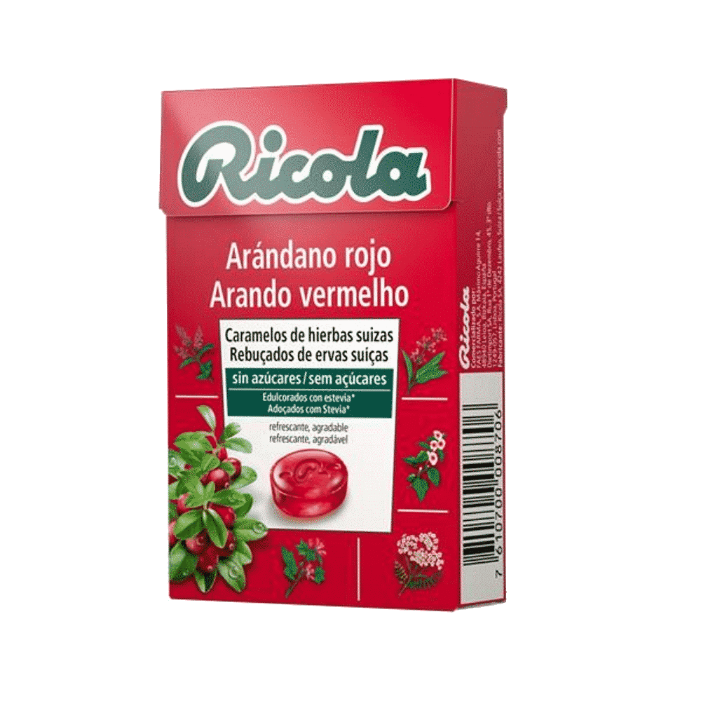 Rebuçados Arando Vermelho S Acucar 50gr Ricola Rebuçados Ervas Suíças Arando Vermelho, sem açúcar