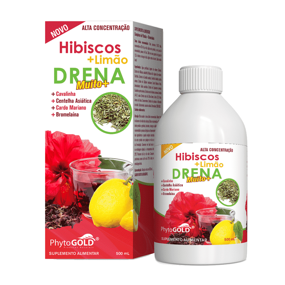 Hibiscos + Limão Drena Muito+ 500ml PhytoGold Hibiscos + Limão Drena Muito+