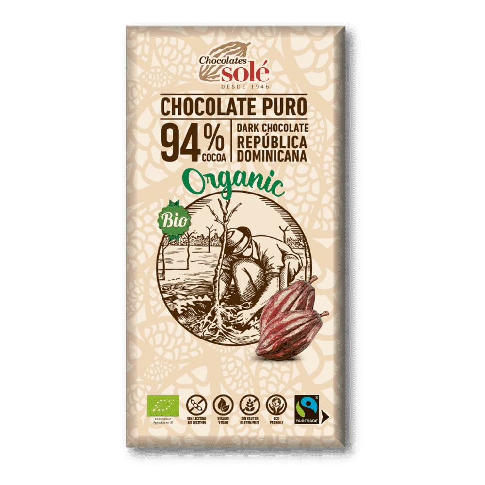 Chocolate Negro 94% Bio 100gr Solé Chocolate Negro 94% Cacau, ingredientes biológicos, sem glúten, vegan