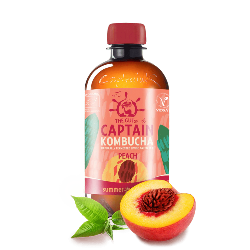 Kombucha Chá Pêssego 400ml Bio Captain Kombucha Kombucha Chá de Pêssego, biológico, sem glúten, vegan
