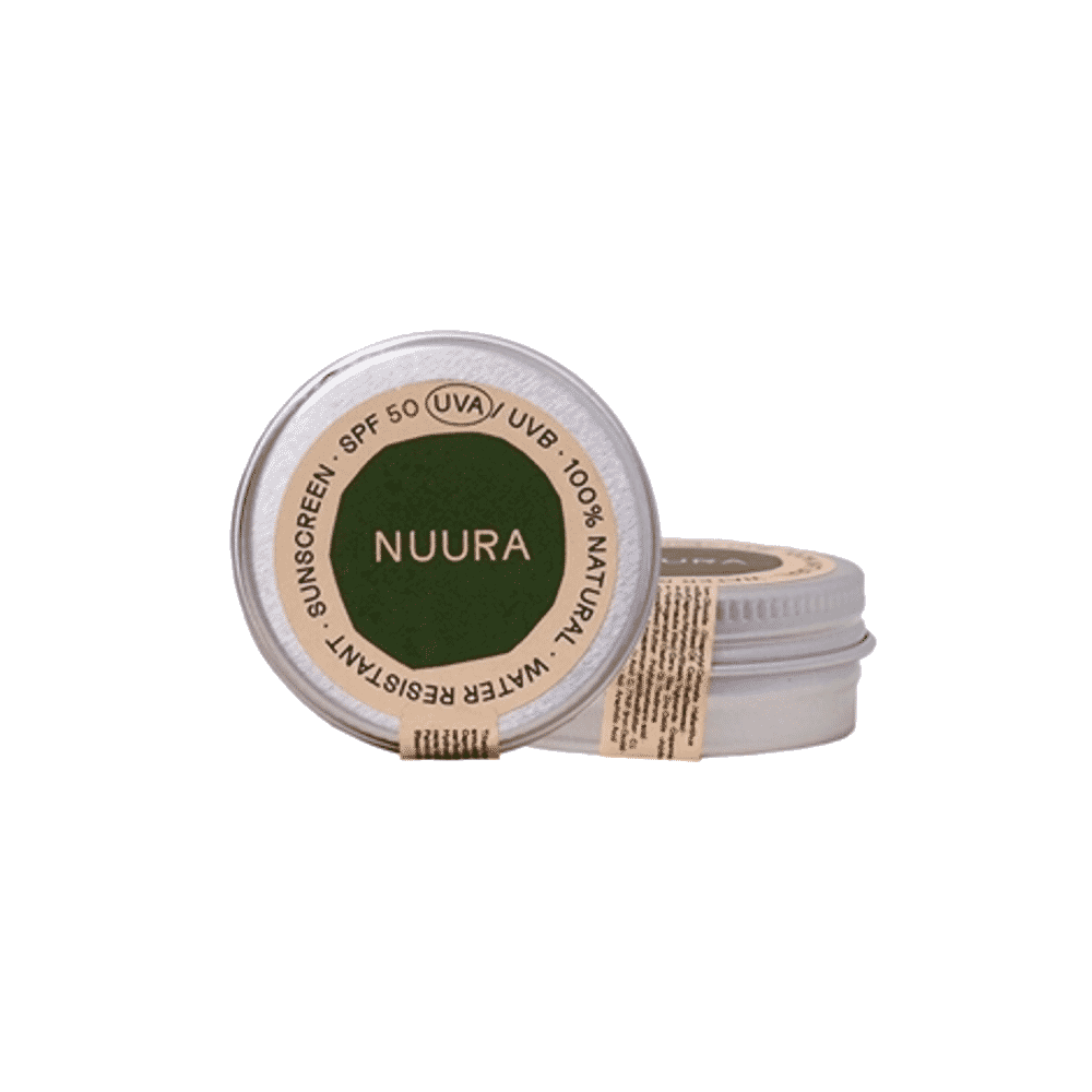 Protetor rosto e zonas delicadas SPF50 Lata Branco 18ml Nuura Protetor Solar SPF50 em Lata, com ingredientes biológicos