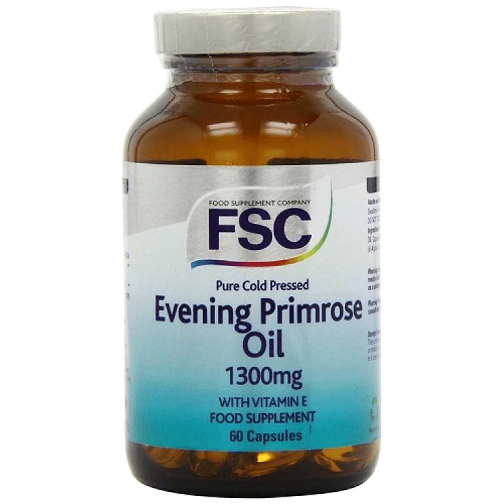 Evening Primorose Oil 1300mg + Vit E 60 Caps FSC Evening Primorose Oil 1300 mg, suplemento alimentar sem açúcar, sem sal