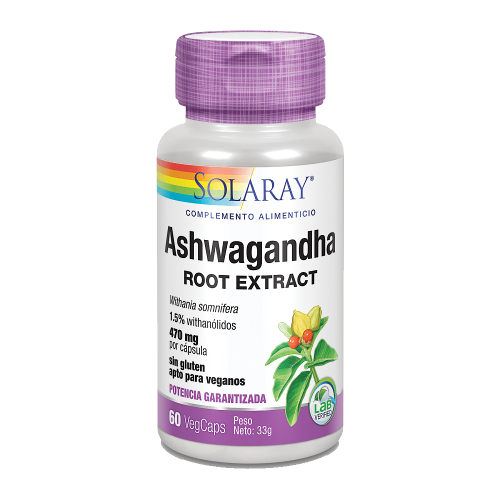 Ashwagandha 60 Vegcaps Solaray Ashwagandha Root Extract, suplemento alimentar sem glúten, vegan