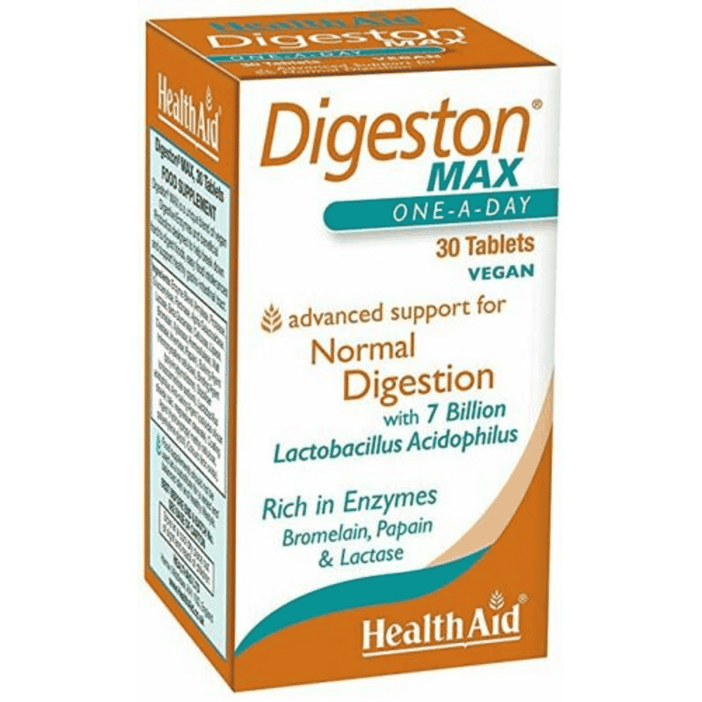 Digeston Max 30 Tabs HealthAid Digeston Max, suplemento alimentar sem açúcar, sem glúten, sem soja