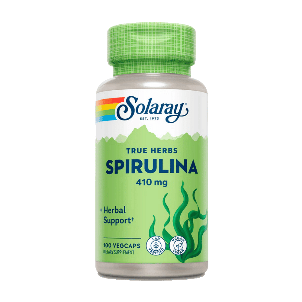 Spirulina 410mg 100VegCaps Solaray Spirulina 410 mg, suplemento alimentar sem glúten, vegan