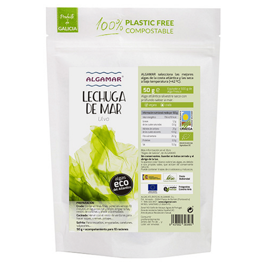 Alga Alface do mar (Ulva) 50g Bio Algamar Alga Alface do Mar (Ulva), biológico