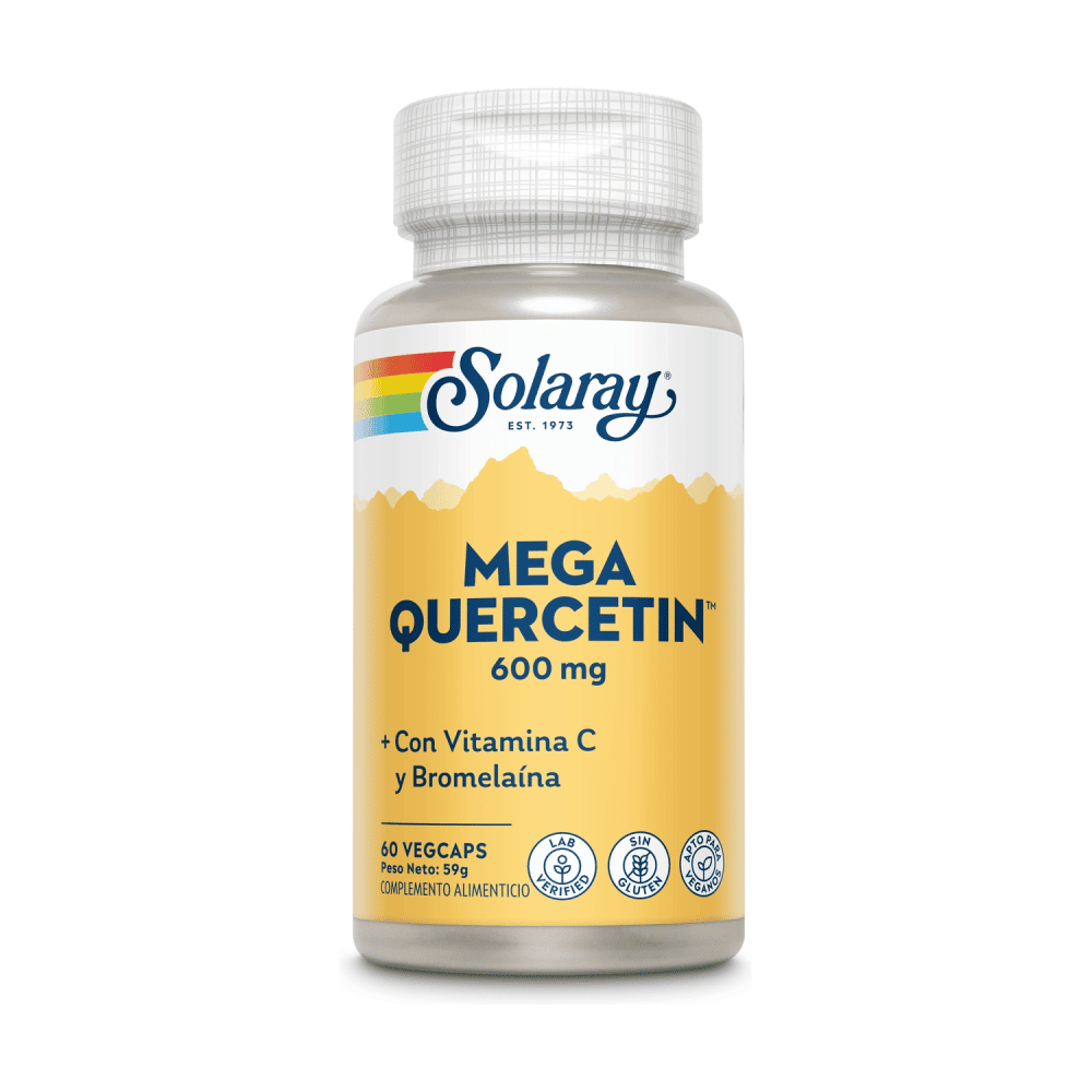 Mega Quercitin 600mg 60 VegCaps Solaray Mega Quercetin, suplemento alimentar sem glúten, adequado a vegans