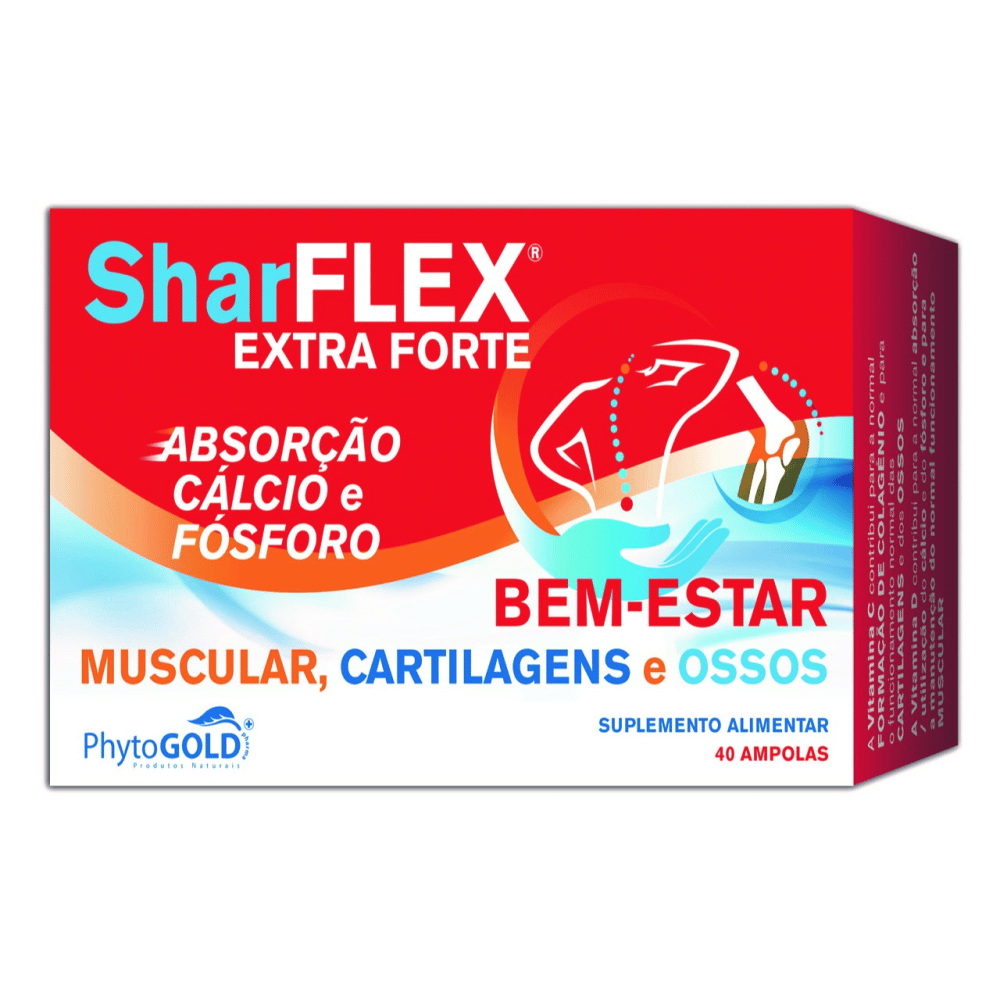 Sharflex Extra-Forte 10ml x 40 Amp Phytogold SharFlex Extra Forte, suplemento alimentar para o bem estar muscular, das cartilagens e dos ossos