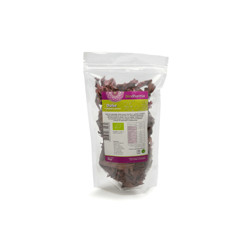 Alga Dulse Bio 30gr Alga Dulse, biológico, sem glúten, sem lactose, sem soja, vegan, vegetariano