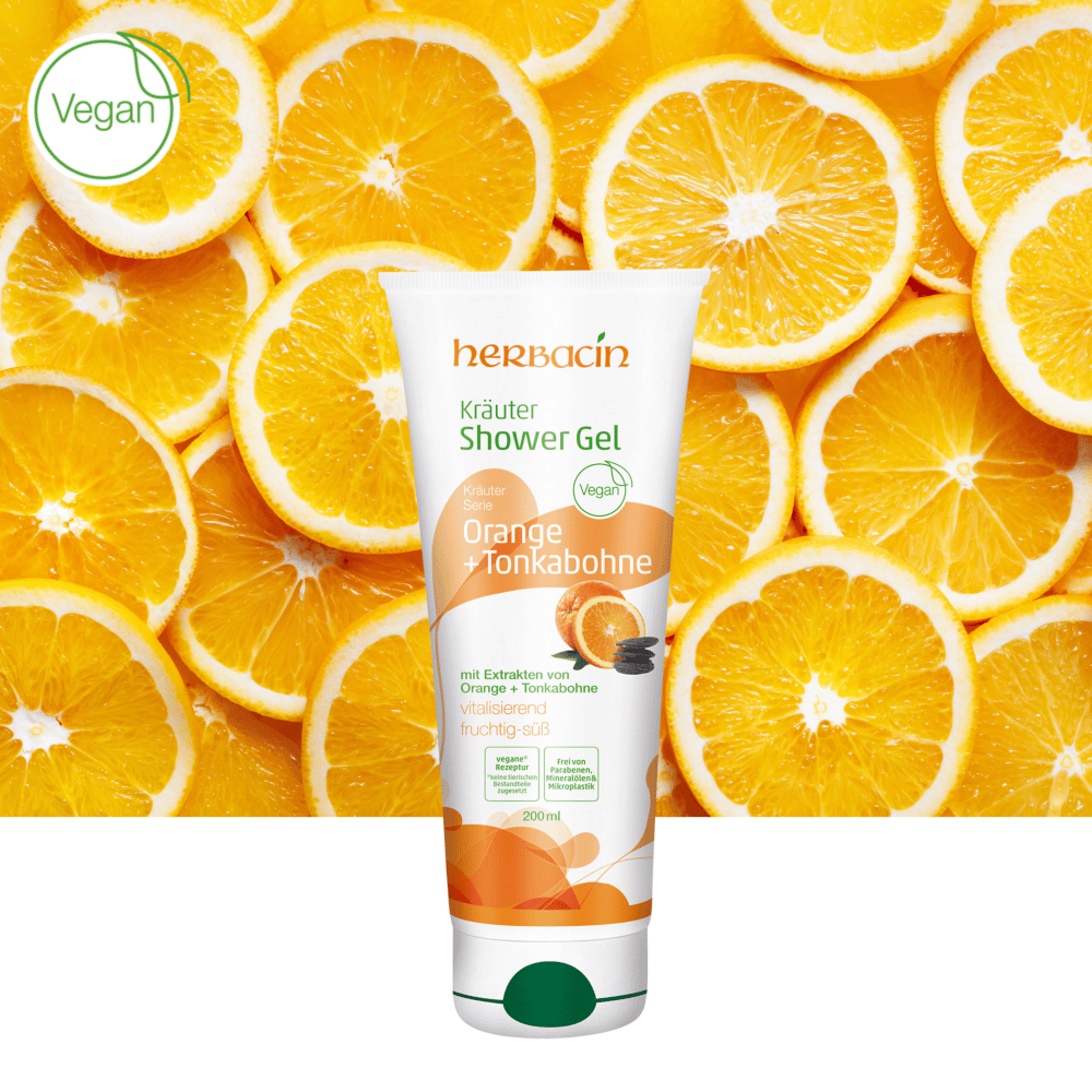 Gel de banho toranja e tonka tubo 200ml herbacin Gel de Duche Laranja e Feijão Tonka, vegan
