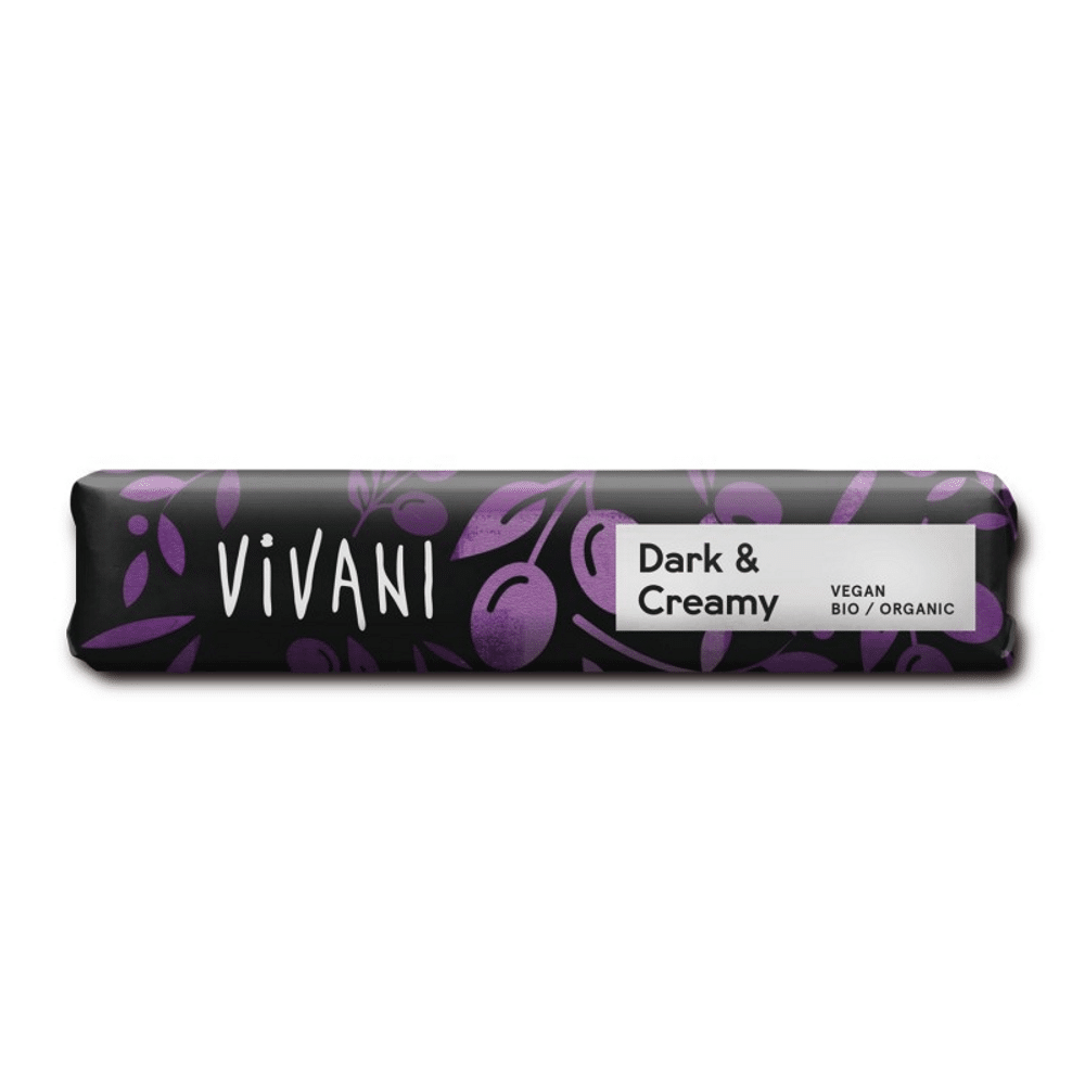 Barrita Dark and Creamy de chocolate negro com azeite 35gr Vivani Barrita Dark and Creamy de Chocolate Negro com Azeite, com ingredientes biológicos, para vegans