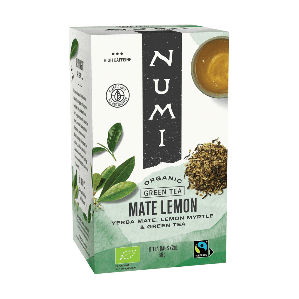 Chá verde mate limão bio 18saquetas numi Chá Verde com Erva-mate e Murta-limão, agricultura biológica