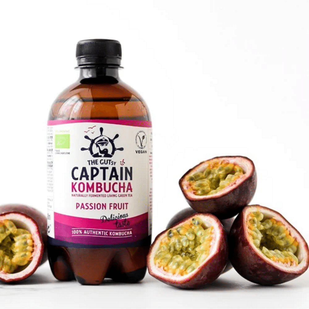 Kombucha Bebida Maracuja 400ml Bio Captain Kombucha Kombucha Maracujá, com ingredientes biológicos e adequado a vegans