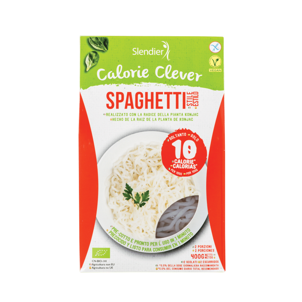 Pasta Konjac Esparguete SG 400gr Bio Slendier Pasta Konjac Esparguete, de agricultura biológica, sem glúten e adequada a vegans