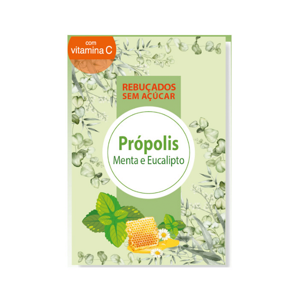 Rebuçados sem açucar propolis menta e eucalipto 75gr 2Mpharma Rebuçados sem Açúcar Própolis, Menta e Eucalipto com Vitamina C sem açúcar