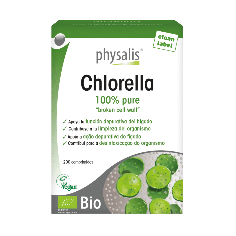 chlorella 200 comprimidos Chlorella, suplemento alimentar com ingredientes biológicos, vegan