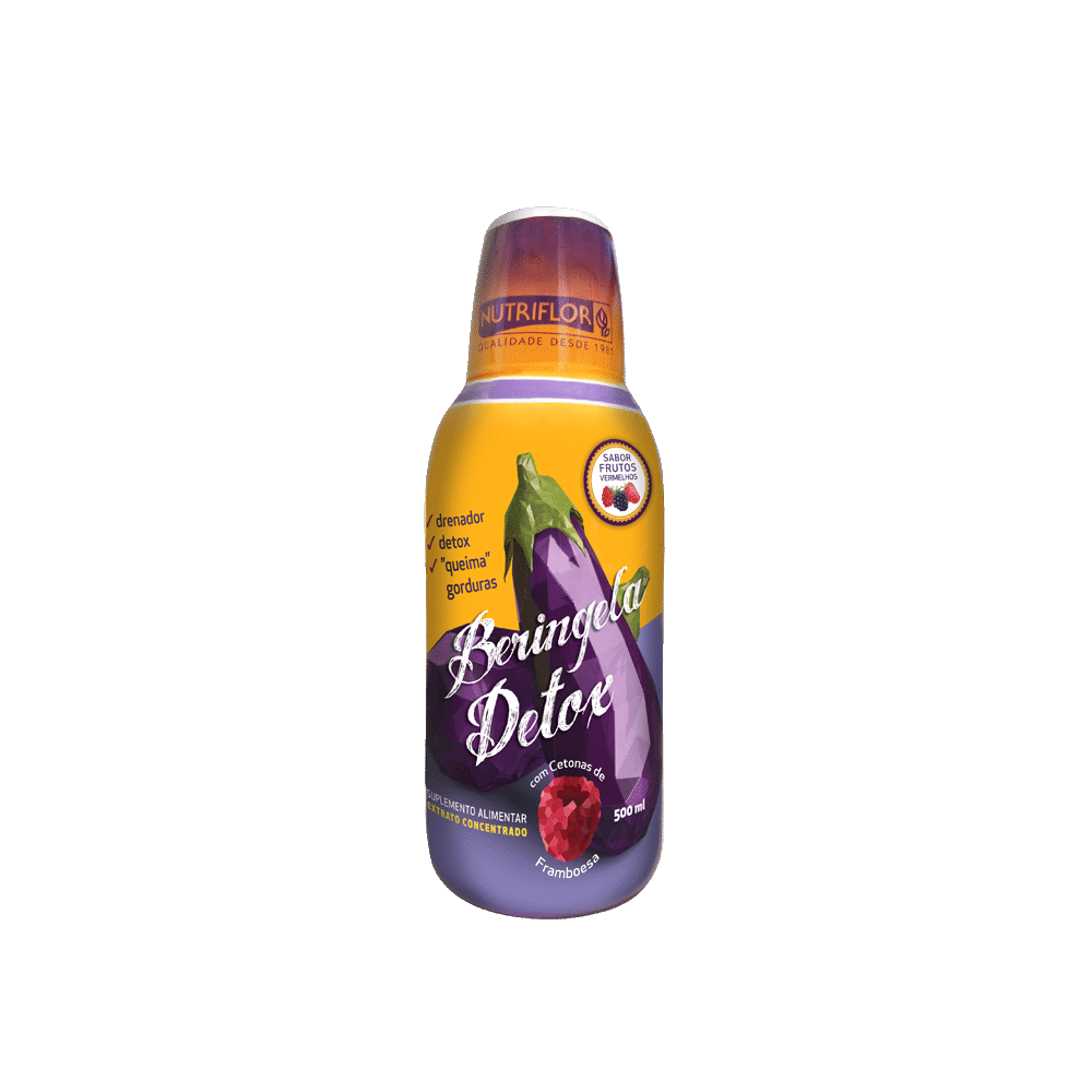 Beringela Detox 500ml Nutriflor Beringela Detox suplemento alimentar desintoxicante e depurativo sabor a framboesa