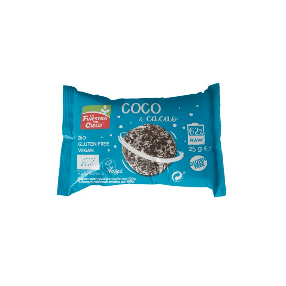 Energy Ball Coco e Cacau Bio SG 25gr LFC Energy Ball Coco e Cacau adequado a vegans, sem glúten e com ingredientes de origem biológica