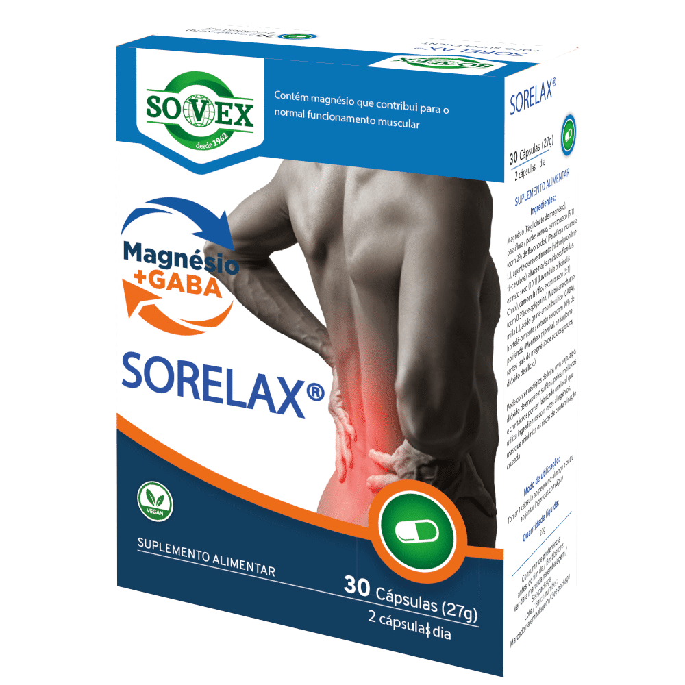 Sorelax Magnesio+Gaba 30caps Sovex Sorelax adequado a vegans