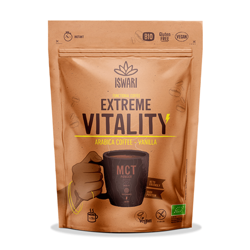 Extreme Vitality Café Arabica MCT 200 grs Iswari Extreme Vitality Café Arábica, biológico, sem glúten, vegan
