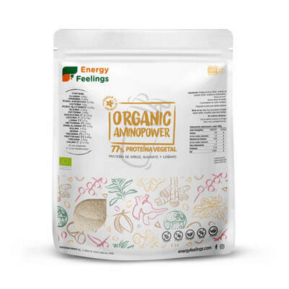 Organic Aminopower Baunilha 77% Proteína BIO (500 g) ENERGY FEELINGS Organic Aminopower Baunilha 77% Proteína, biológico, vegan, sem glúten