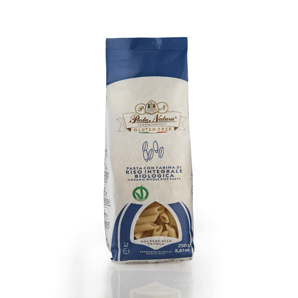 Massa Penne arroz integral bio SG 250g Pasta Natura Massa Penne Arroz Integral, ingredientes biológicos, sem glúten, vegan