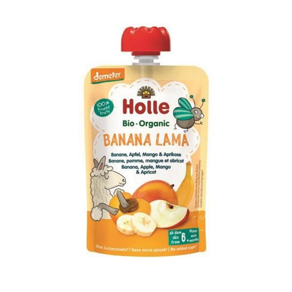 Puré Banana Lama Saqueta 6M 100 grs Holle Puré Banana Lama, biológico, sem glúten, sem lactose, vegan, vegetariano