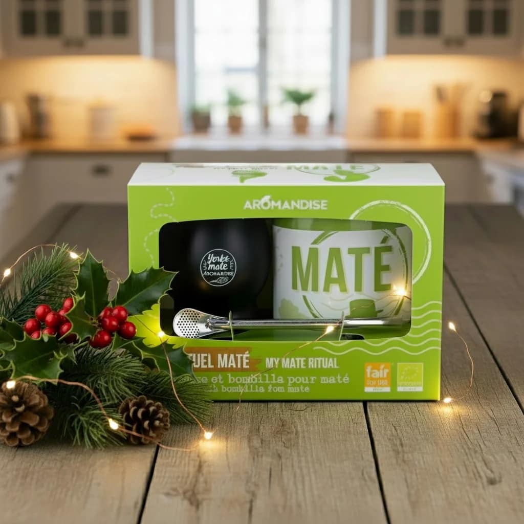 Conjunto O Meu Ritual Mate - Taça de mate inox, bombilla inox e caixa inox com mate verde selvagem (100g) Aromandisenatal Conjunto O Meu Ritual Mate