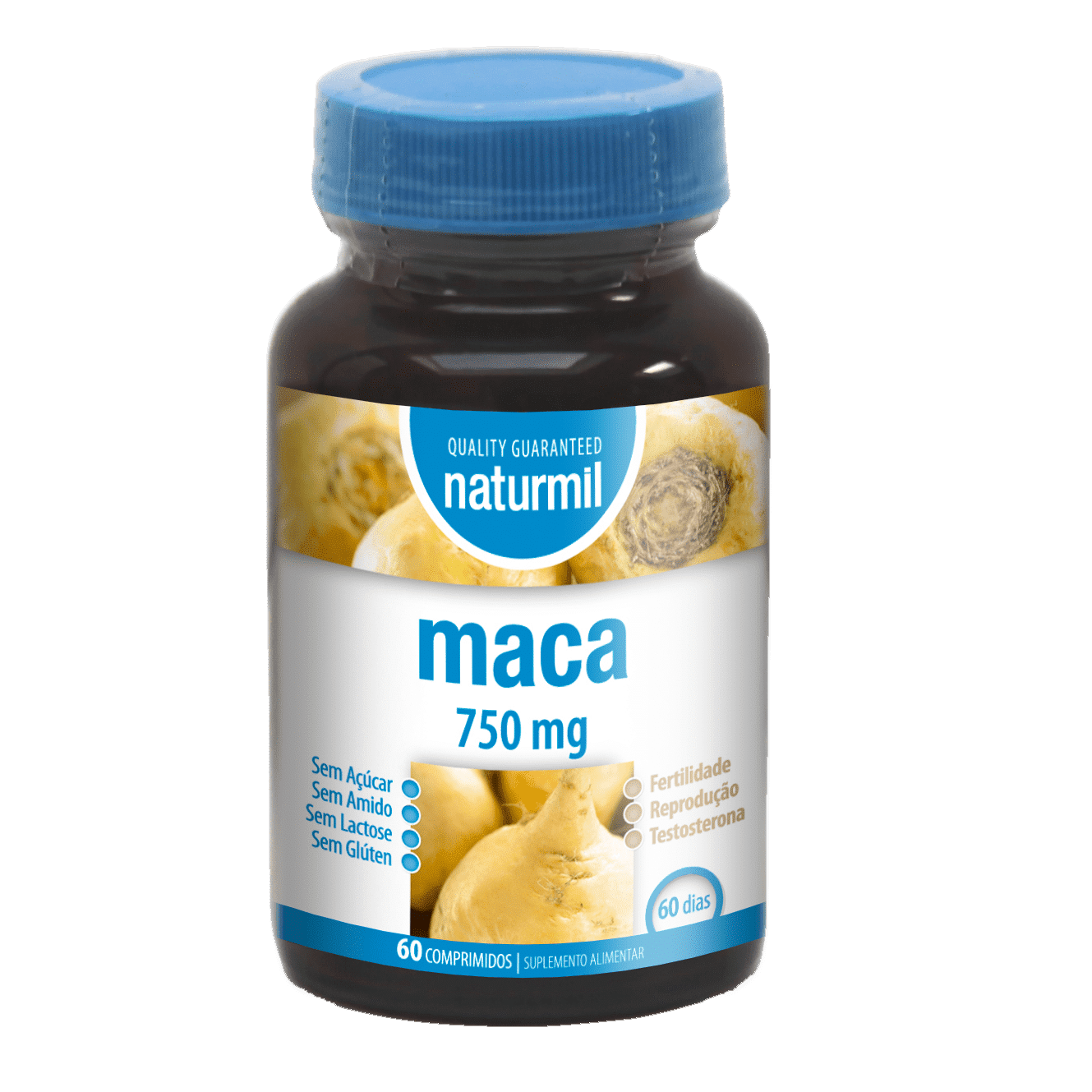 maca Maca 750mg, sem açúcar, sem amido, sem glúten, sem lactose, vegan
