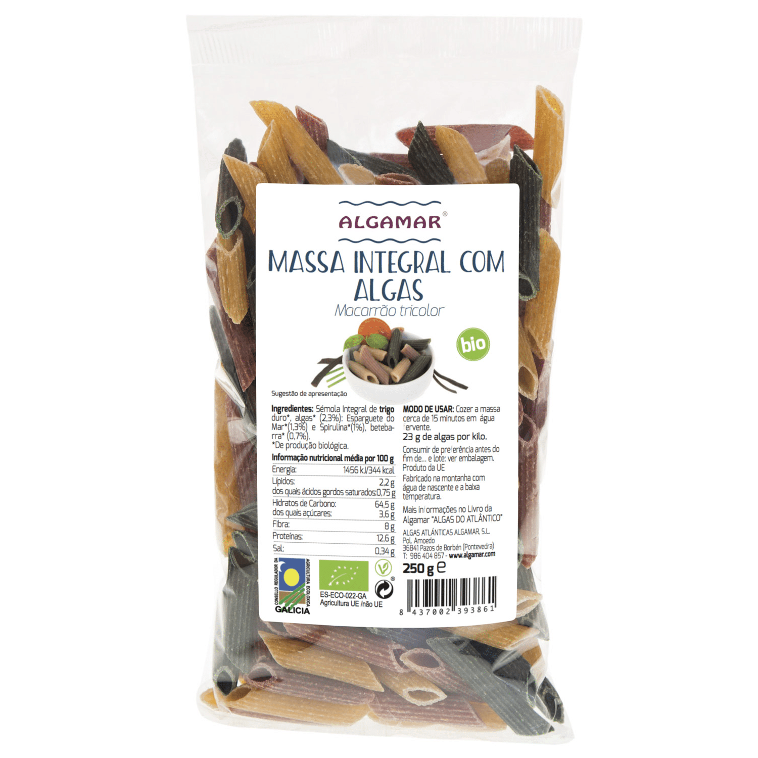 Massa Integral com Algas Macarrão Tricolor, biológico