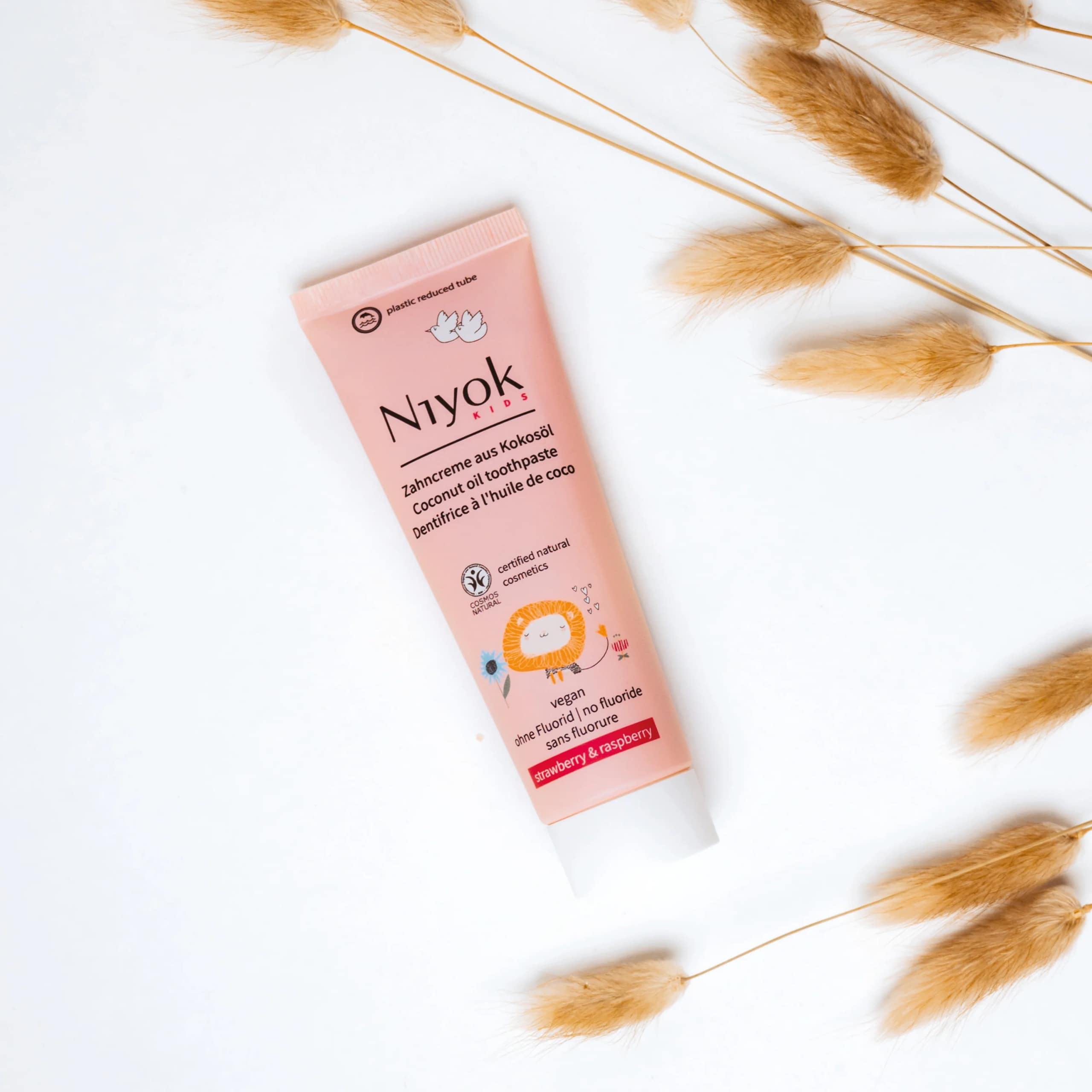 Dentifrico Natural de Oleo de Coco criancas- morango framboesa bio vegan 75ml Niyok capa Dentífrico Óleo de Coco Crianças Morango Framboesa - Image 1