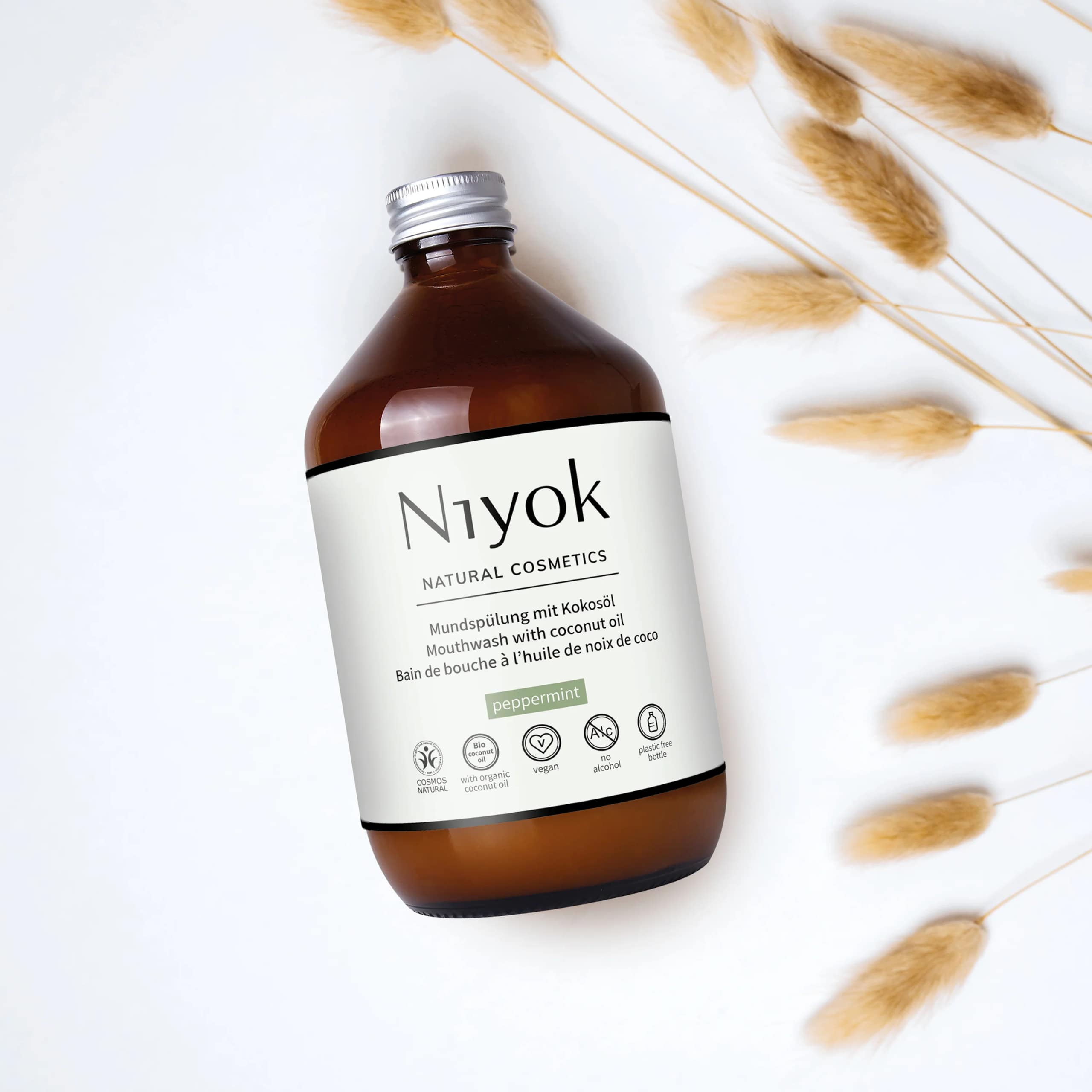 Elixir bucal com oleo de coco sabor hortela pimenta bio vegan 500ml Niyok capa Elixir bucal com Óleo de Coco de Hortelã-pimenta