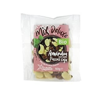 Mix Deluxe-frutos secos (Amêndoa s pele,Sultanas,Caju) BIO 50g Mix Deluxe - (Amêndoa sem pele, Sultanas, Caju) Bio, biológico