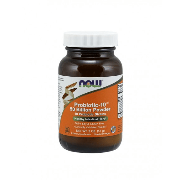 probiotic-10 50 billion powder now Probiotic-10™ 50 Billion Powder, suplemento alimentar sem glúten, sem soja, vegan, vegetariano