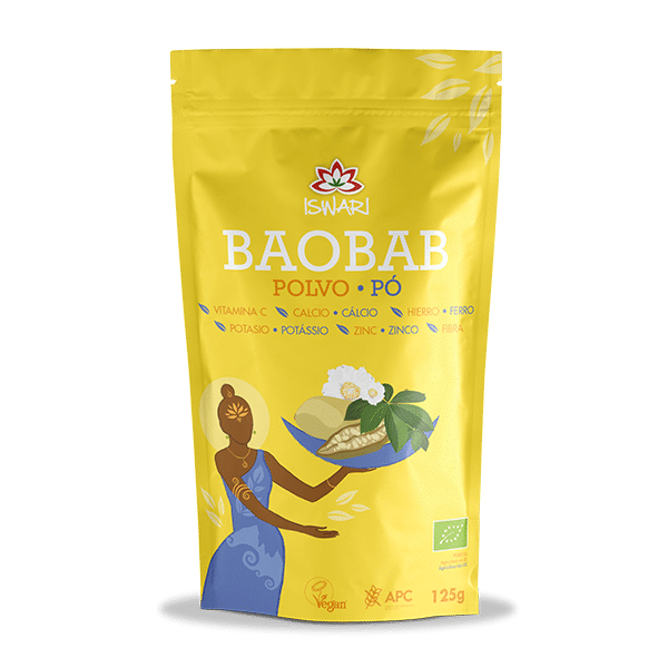 baobab po bio 125g frente iswari Baobab em Pó Biológico, sem glúten, vegan
