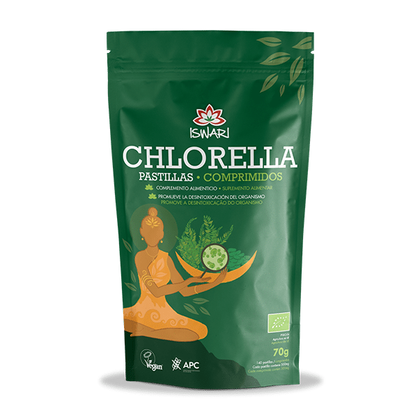 clorela comprimidos bio 70g frente iswari Clorela em Comprimidos, biológico, sem glúten, vegan