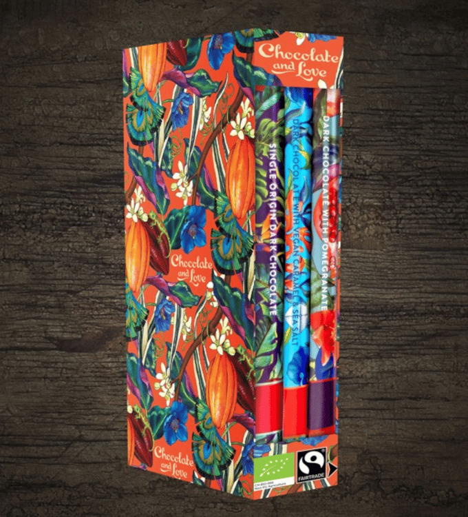 Chocolate Library Box Oasis 3x80gr Chocolate and Love Chocolate Oasis Library Box, com ingredientes biológicos