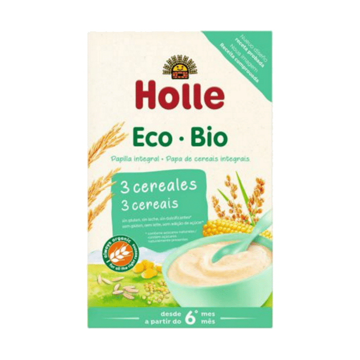 Papa Cereais Integrais 6 Meses Holle Bio 250gr SG Papa 3 Cereais, biológica, sem glúten
