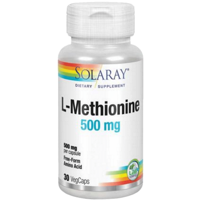 L-Methionine 500mg 30 Caps Solaray L-Methionine 500 mg, suplemento alimentar vegan