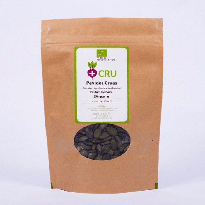 Pevide de Abóbora Bio Activado 250 grs +Crú Pevides de Abóbora, biológico, alimentação vegan e vegetariana